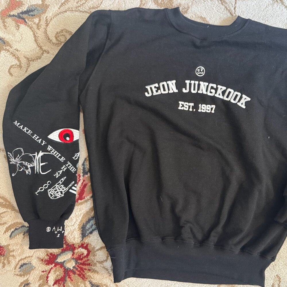 BTS Jeon Jungkook Est. 1997 black embroidered sweatshirt